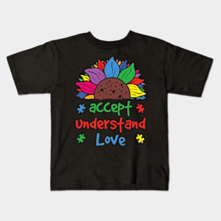 Accept Understand Love Sunflower Autism Awareness Rainbow Kids T-Shirt